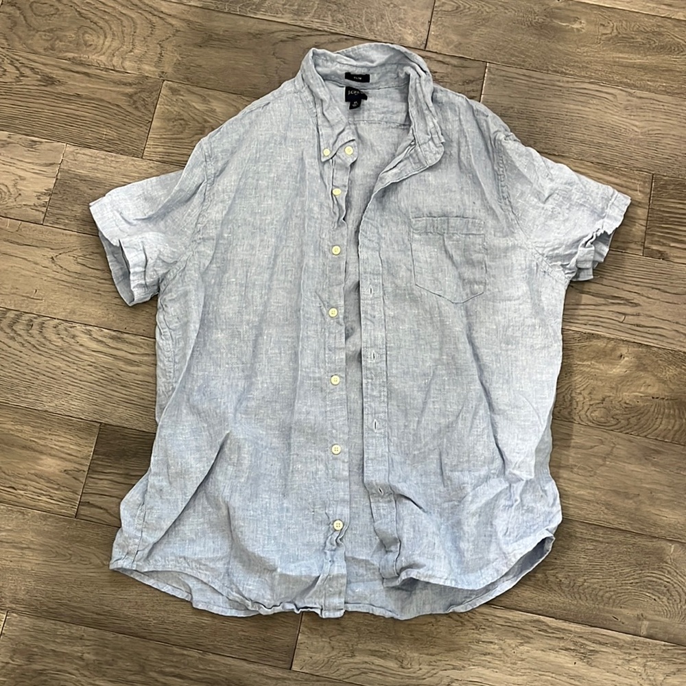 Men’s Linen Chambray button down short sleeve shirt, XL